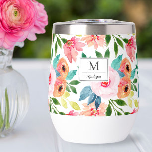 Aquarell Florals Personalisierter Name Monogram