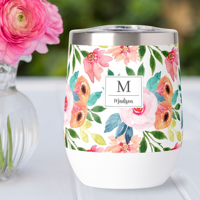 Aquarell Florals Personalisierter Name Monogram (Von Creator hochgeladen)