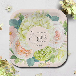 Aquarell Florals Rosa Brautparty Pappteller