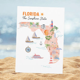 Aquarell Florida State Art Karte Flache Begrüßung