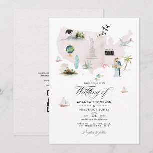 Aquarell Florida USA Zielort QR-Code Hochzeit Einladung