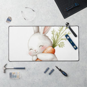 Aquarell Fluffiger Hase Karotten Liebe Schreibtischunterlage