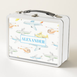 Aquarell-Flugzeuge, Hubschrauber und Flugzeuge Metall Brotdose
