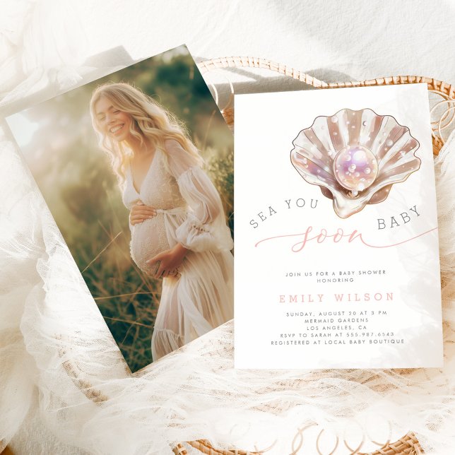 Aquarell Foto Sea You Bald Baby Dusche Einladung (Von Creator hochgeladen)