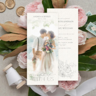Aquarell-Fotomasche Grau Floral Hochzeit Einladung