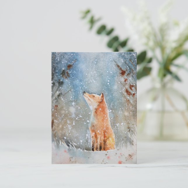 Aquarell Fox Weihnachtskarte Postkarte (Stehend Vorderseite)
