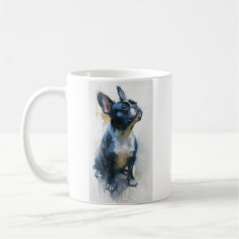 Aquarell Französische Bulldogge sitzend Kaffeetasse