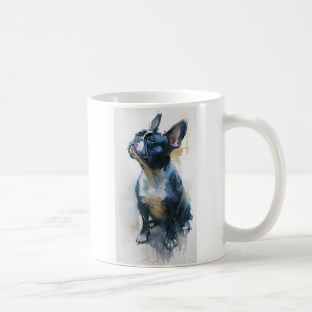 Aquarell Französische Bulldogge sitzend Kaffeetasse (Rechts)