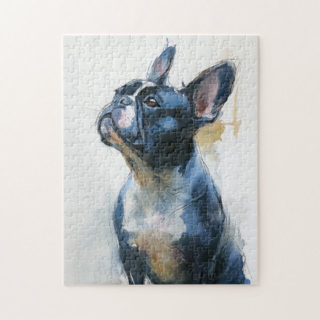 Aquarell Französische Bulldogge sitzend Puzzle (Vertikal)