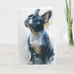 Aquarell Französischer Bulldogge sitzend Karte