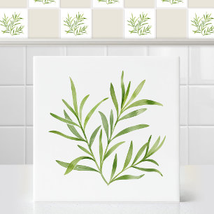 Aquarell Französischer Estragon Botanisches Blatt  Fliese