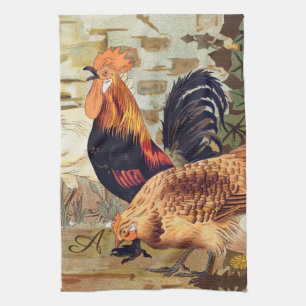 Aquarell Französisches Land farbenfrohe Rooster Kü Geschirrtuch