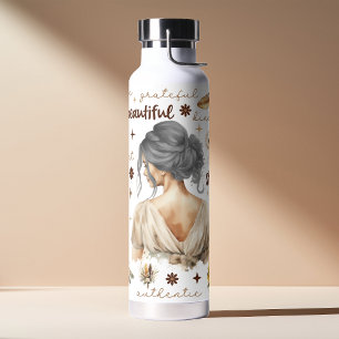 Aquarell-Frau mit grauen Haaren Boho-Affirmation Trinkflasche