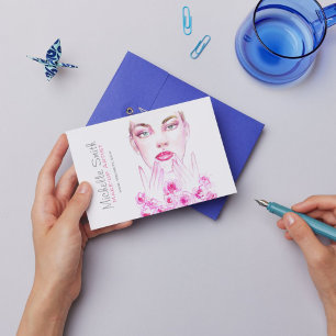 Aquarell-Frau und Rosen-Schönheitssalon-Branding Postkarte