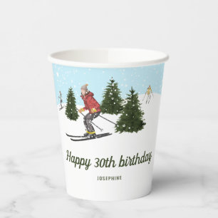 Aquarell-Frauen-Ski-Alpin-Winter-Geburtstag Pappbecher