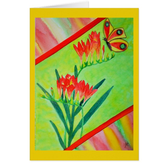 Aquarell-Freesias und Schmetterling (Vorne)