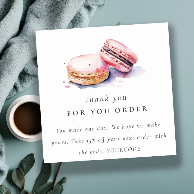 Aquarell French Macarons Bäckerei Vielen Dank für  Quadratische Visitenkarte (Von Creator hochgeladen)