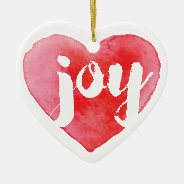 Aquarell-Freude-Herz-Weihnachtsbaum-Verzierung Keramik Ornament (Vorne)