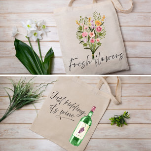 Aquarell Frische Blumen & Wein Lustig Tragetasche
