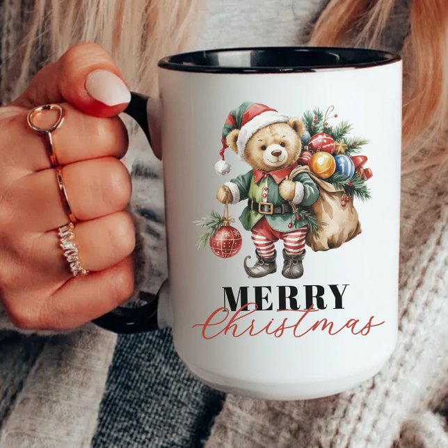 Aquarell Frohe Weihnachten Bär Tasse für Sie oder  (Merry Christmas mug, watercolor bear mug, Christmas bear mug, holiday coffee mug, Christmas gift mug)
