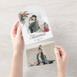 Aquarell-Frohe-Weihnachten-Christmas-Floral-Foto All In One Einladung