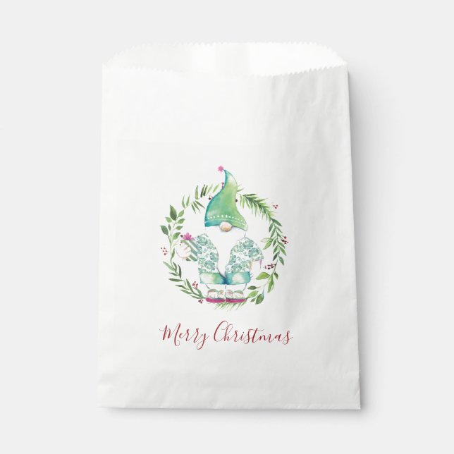 Aquarell Frohe Weihnachten Gnome Candy Favor Tasch Geschenktütchen (Vorderseite)