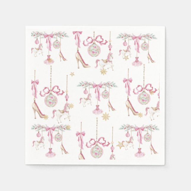 Aquarell Frohe Weihnachten Nussknacker Ballett ros Serviette (Vorderseite)
