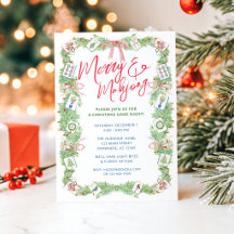 Aquarell-Frohe-Weihnachten- und Mahjong-Weihnachts