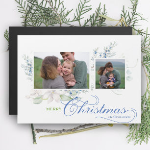 Aquarell Frohe Weihnachts-Script Juniper-Foto Magnetkarte