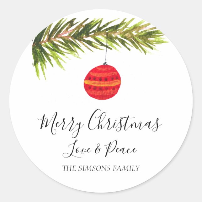 Aquarell Frohe Weihnachtsbaum Fröhlich und hell Runder Aufkleber (Vorderseite)