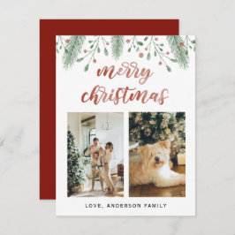 Aquarell Frohe Weihnachtskalligraphie Zwei Fotos Feiertagskarte