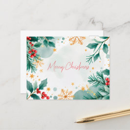 Aquarell Frohe Weihnachtskarten Blätter & Berries Feiertagspostkarte