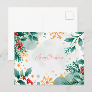 Aquarell Frohe Weihnachtskarten Blätter & Berries Postkarte