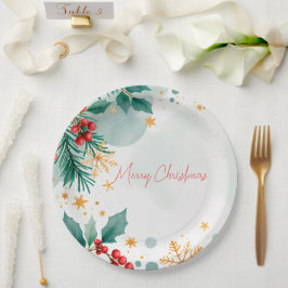 Aquarell Frohe Weihnachtspapier-Teller - Elegant Pappteller