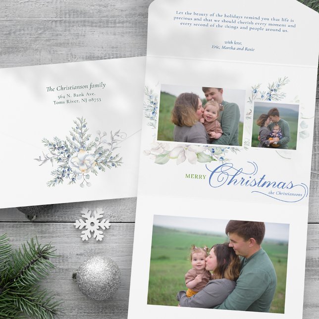 Aquarell Frohe Weihnachtsskripte Juniper 3-Foto All In One Einladung (Von Creator hochgeladen)