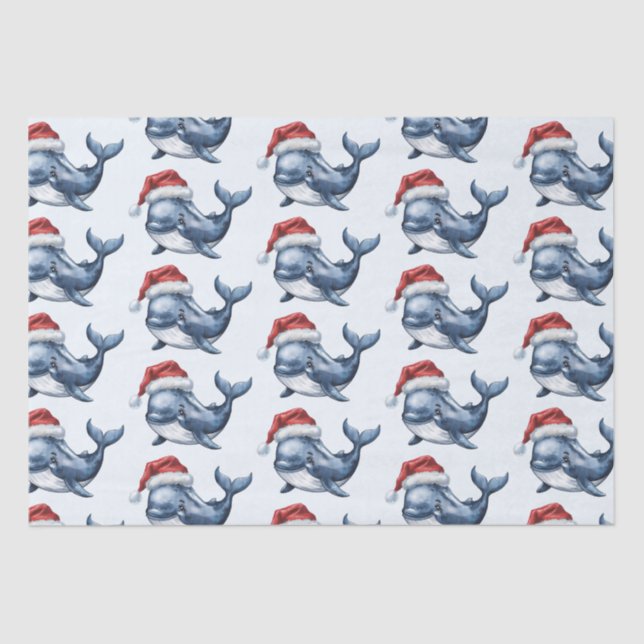 Aquarell Frohe Weihnachtswale Zeichnend Seidenpapier (Vorderseite)