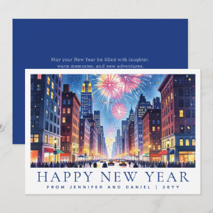 Aquarell Frohes Neues Jahr New York City Feuerwerk Feiertagskarte