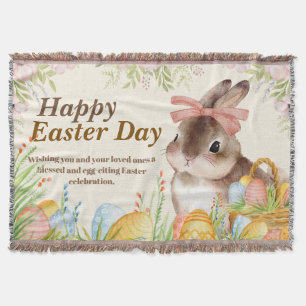 Aquarell-Fröhlicher-Osterhase-mit-Schleife Decke