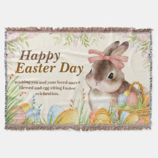 Aquarell-Fröhlicher-Osterhase-mit-Schleife Decke