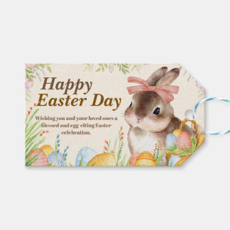 Aquarell-Fröhlicher-Osterhase-mit-Schleife Geschenkanhänger