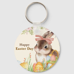 Aquarell-Fröhlicher-Osterhase-mit-Schleife Schlüsselanhänger