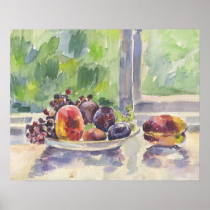Aquarell, Früchte in einer Schale am Fenster Poster