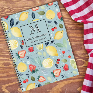 Aquarell-Früchte-Muster-Familienmonogramm-Rezepte Notizbuch