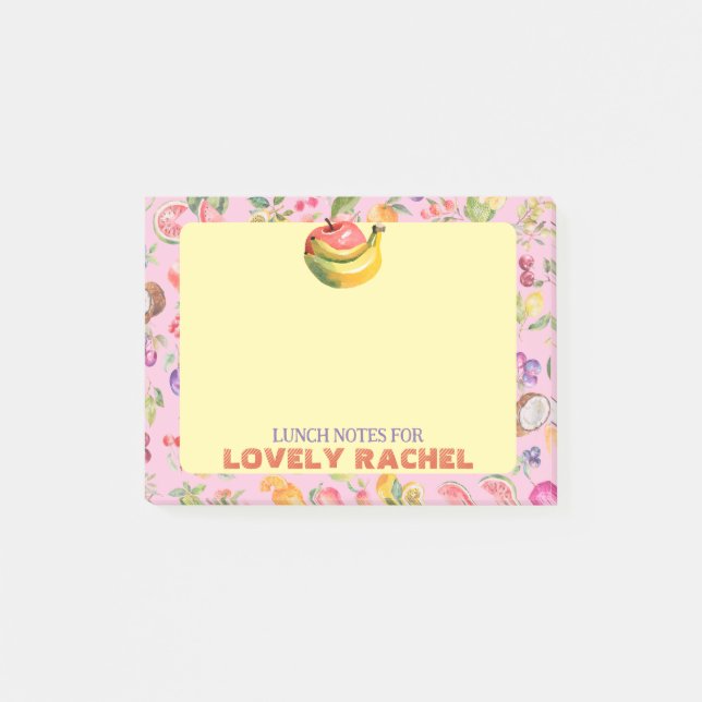 Aquarell-Fruchtmuster Individuelle rosa Lunchbox Post-it Klebezettel (Vorderseite)