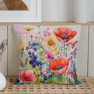 Aquarell-Frühling-Abstrakte-Wildblumen-Explosion Kissen
