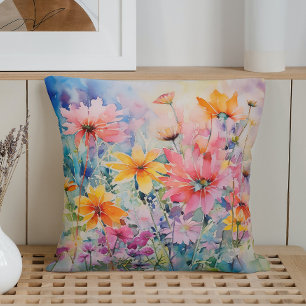 Aquarell-Frühling-Abstrakte-Wildblumen-Explosion Kissen