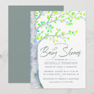 Aquarell-Frühling-Birkenbaum-Baby-Shower-Einladung Einladung