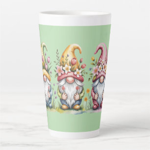 Aquarell-Frühlings-Gnom-Trio mit floralen Hüten Milchtasse