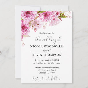 Aquarell-Frühlings-Kirschblüten-Zweig-Hochzeit Einladung