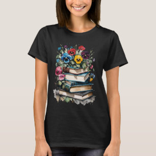 Aquarell-Frühlings-Stiefmütterchen und alte Bücher T-Shirt